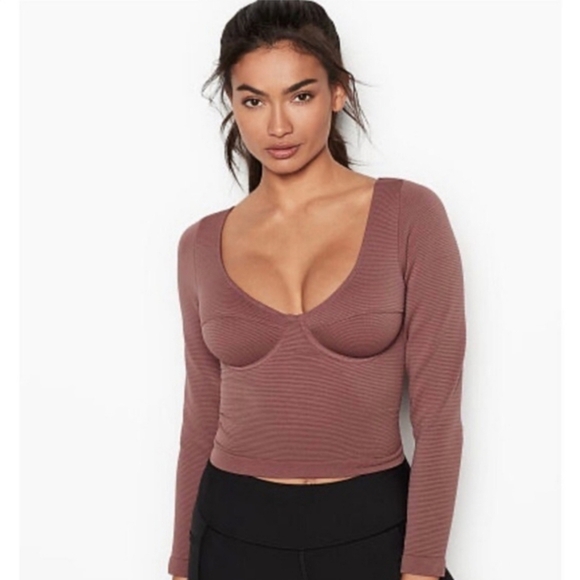 VICTORIA'S SECRET Crop Top‎ Underwire Long Sleeve Black Womens Size S Going Out - Picture 2 of 11